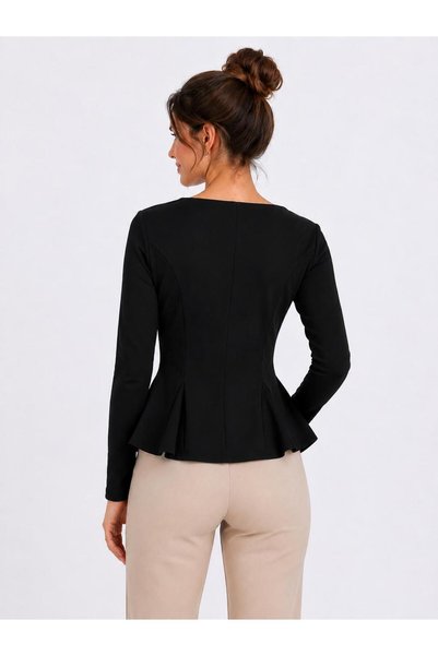 BY HUPE Women's Waist-Slit Flounce Long Sleeve Blouse