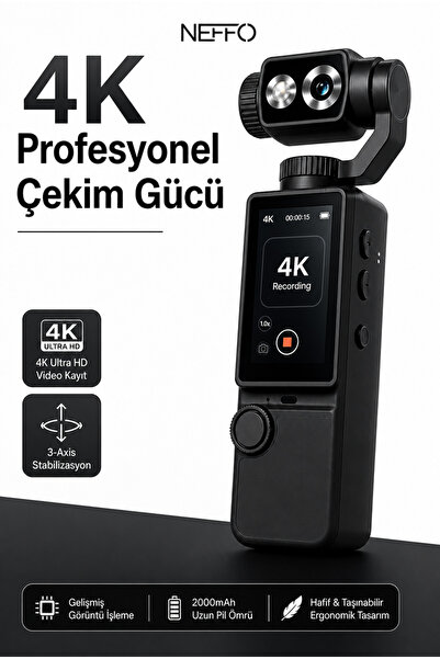 NEFFO 4K HD Taşınabilir Vlog Spor Ve Aksiyon Kamerası 2.0" Döndürülebilir IPS...