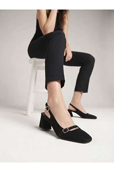 Rüya Shoes Suede Comfortable Classic Heeled Genuine Leather Shoes - 6.5 cm