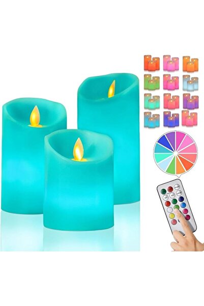 SYOSI LED Flameless Candles, Pillar Teal Flickering Flameless Candles, Candle...