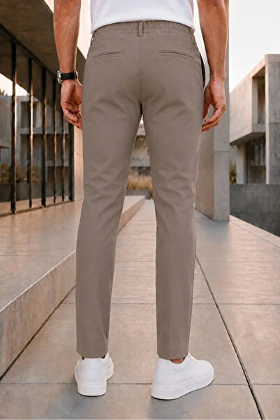 Ser Joven Men's Mink Relaxed Fit Elastic Waist Lace-Up Side Pocket Jogger Fabric Trousers