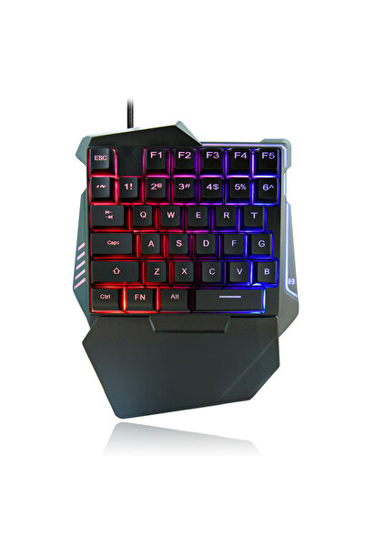 wiks Kablolu Oyuncu Klavyesi USB Tek El Oyun Klavyesi RGB Işık Efektli Kompak...