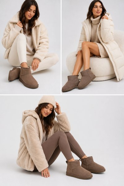 Sivarro Women's Suede Fur Lined Short Boots Daily Comfortable Warm Soled Winter Shoes