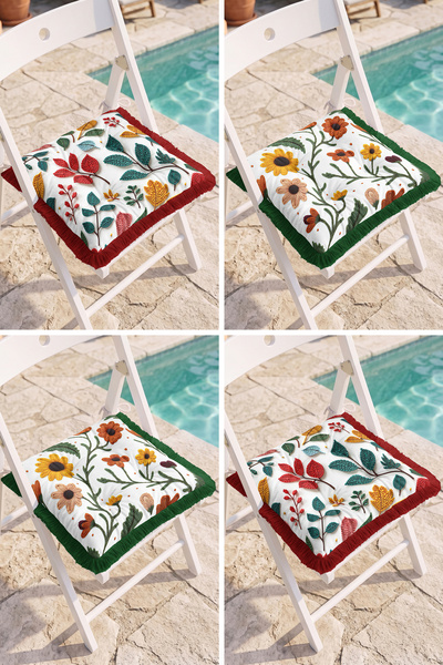 Realhomes Colorful Leaf and Flower Embroidery-Looking Patterned 4-Piece Fring...