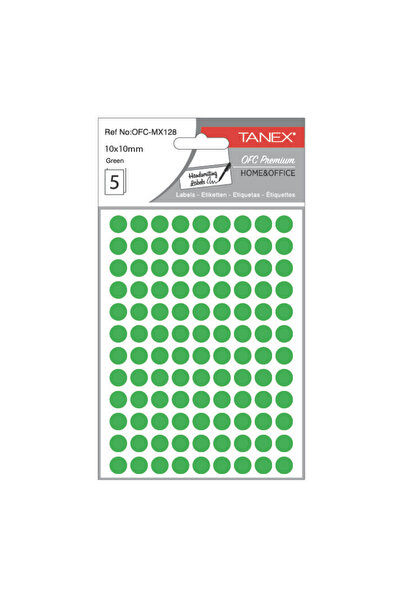 Tanex Round Self-Adhesive Labels, D10 Mm, 540 Pcs/Set, Tanex, Green