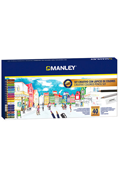 MANLEY Цветни моливи, 40 цвята/комплект, включени острилка и гумичка, Манли, ...