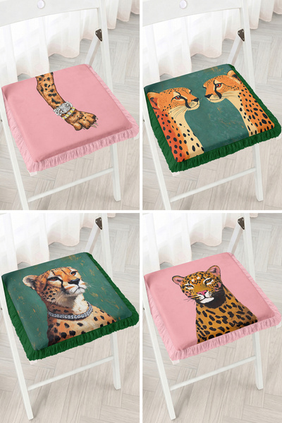 Realhomes Modern 4-Piece Fringed Zippered Chair Cushion with Leopard and Chee...