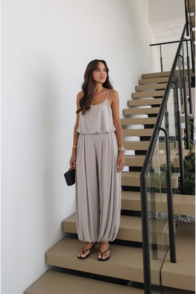 Havoş Beige Aurora Balloon Blouse Pants Set