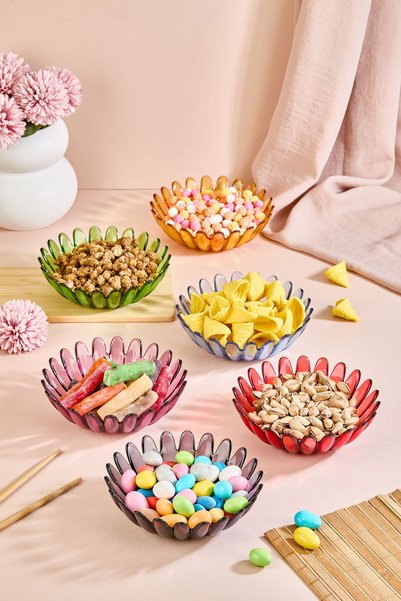 Lora Bianca Fiori Set of 6 Colored Glass Snack/Fruit/Appetizer/Salad Bowls