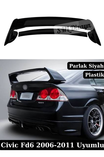 SML Dizayn Honda Civic FD6 Uyumlu Yüksek Bagaj Spoileri - Parlak Siyah Piano ...