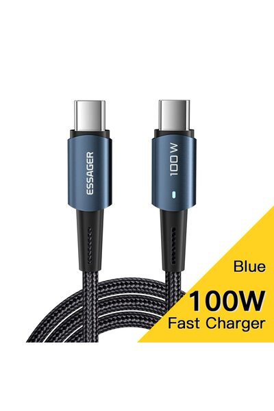 choice2 ESSAGER 1m 100W Blue Essager PD100W 60W Type C C to C Cable Fast Char...