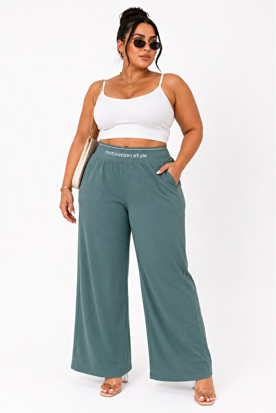 MOTIVATION Plus Size Elastic Waist Satin Lycra Pocketed Loose Fit Women's Tro...