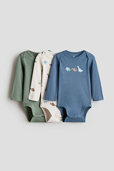 H&M 3'lü Pamuklu ve Zarf Yakalı Body