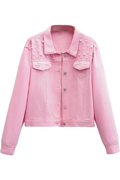 Generic Womens Oversized Jean Jacket Embroidered Pearl Denim Jacket Coat | Ov...