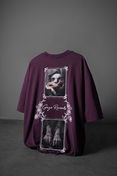 Slatra Men's Mürdüm Gaze Reveals Velvet Patch Oversize Tshirt
