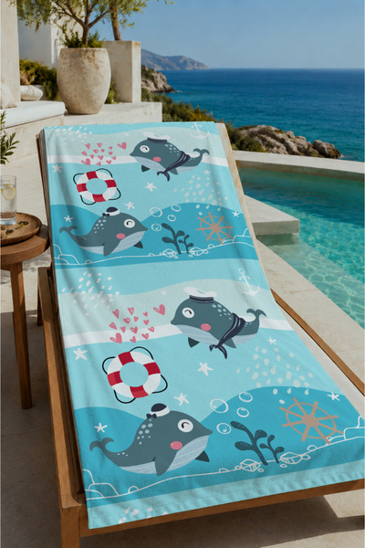 Evmila Plavi mornarski kit i sidro sa uzorkom 70x150 peškir za plažu - digita...