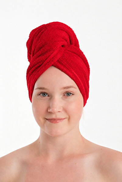 Anılsan Towel Hair Cap Red 100% Cotton Hair Drying, Drying, Showering, Bathin...