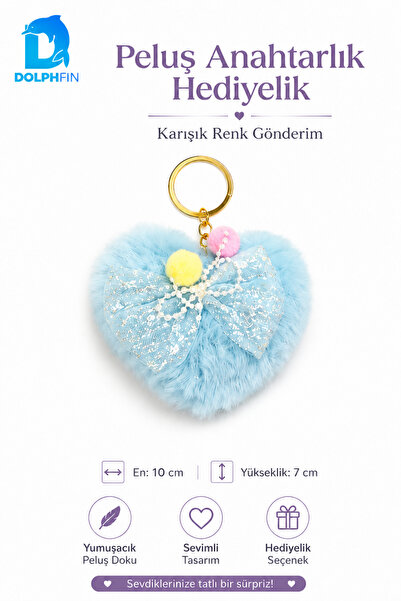 DolphFin Plush Heart Keychain with Bow Bag Ornament Gift 10X7 cm