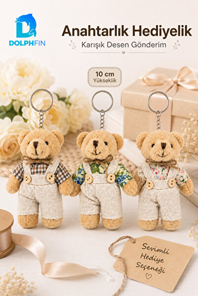 DolphFin Plush Teddy Bear with Overalls Keychain 10 cm Bag Ornament Gift Mixed Pattern Shipping