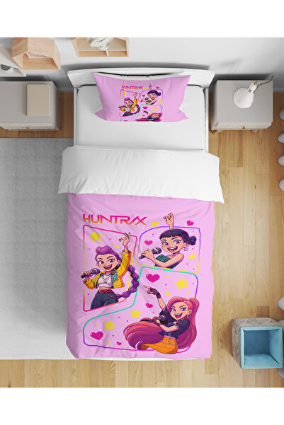 Vaveyla Home Huntrix Pink Patterned 3D Digital Printed Single Girl's Duvet Co...