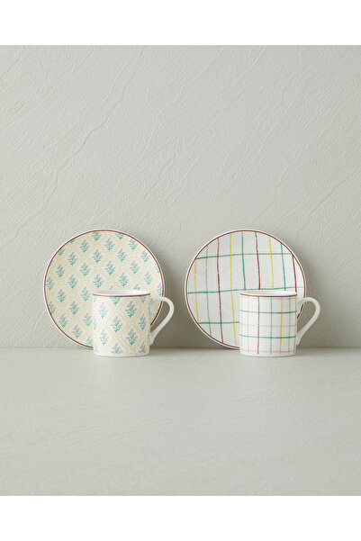 English Home New Bone China 4 Parça 2 Kişilik Kahve Fincan Takımı 80 ml Renkli