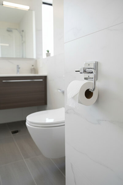 Simply Now Chrome Toilet Paper Holder 13 cm - No Drilling Adhesive Toilet Pap...