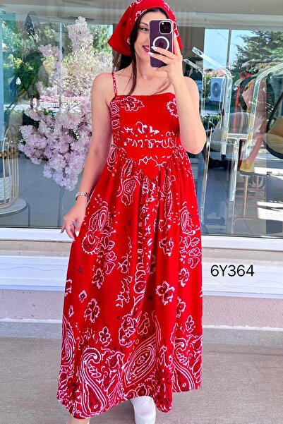 İnce Topuk Vera Fabric Dress with Strap Bandana Gift 6Y364