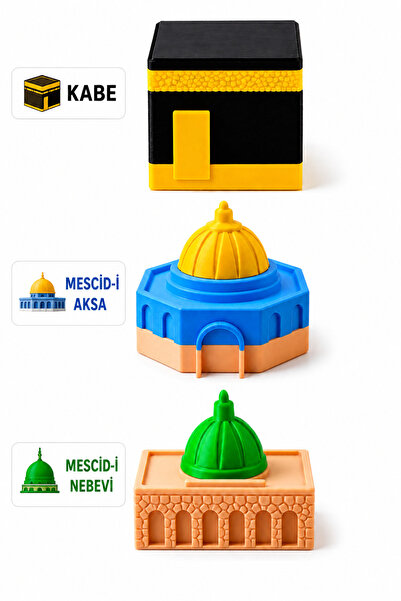 YAHO OYUNCAĞIN DOĞAL HALİ Kaaba-Masjid Al-Aqsa-Masjid Al-Nabawi-Set of 3