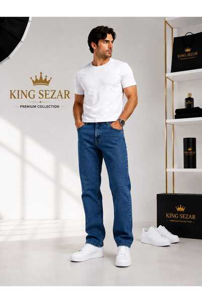 KING SEZAR Erkek Regular Fit Boru Paça Denim Jeans Kot Pantolon Erkek Kot Pan...