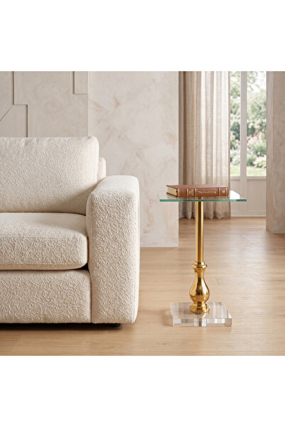 Ebticar Glass Square End Table with Gold Metal Base and Sleek Design