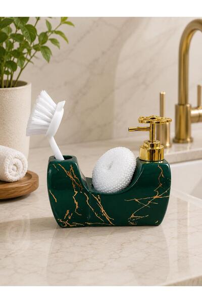 ALBETTO 342 Emerald Green Marble Patterned Porcelain Liquid Soap Dispenser wi...