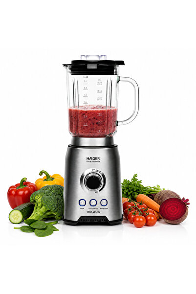 HAEGER Blender cu Vas din Sticla Titanium ULTRA 1200W, Lame din Titan, Capaci...