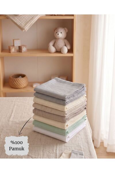 WELY HOME BABY TEKSTİL %100 Pamuk Çift Katlı Bebek Ağız Mendili Seti (9 Adet)...