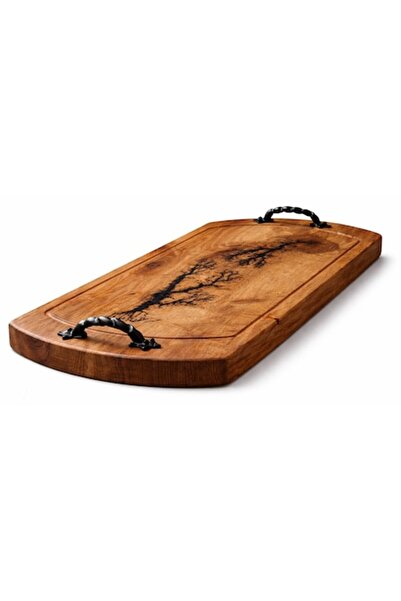 OEM Platou de servire artizanal din lemn masiv, stil rustic, cu model ars, 70...