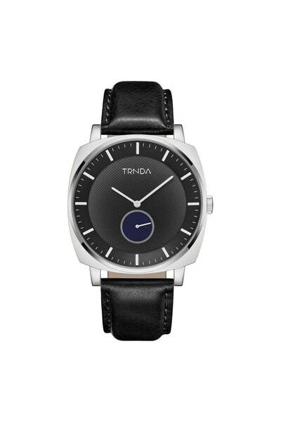 TRNDA Men's Stainless Steel Watch, Black Leather Band | Trnda45mm