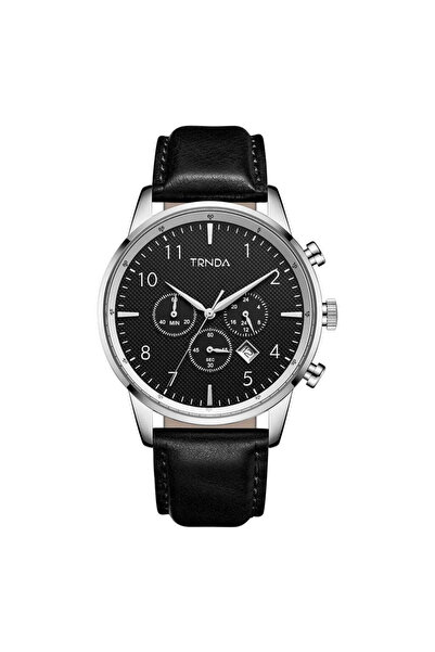 TRNDA Men's Stainless Steel Watch, Black Leather Band | Trnda43mm