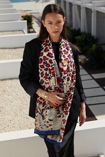 FENZA SCARF ΣΑΛΙΑ ΜΕΤΑΞΙ ΛΙΟΡΑ ΣΚΟΥΡΟ ΜΠΛΕ-ΚΟΚΚΙΝΟ ΛΕΟΠΑΡΔΑΛΕΣ ΣΧΕΔΙΟ