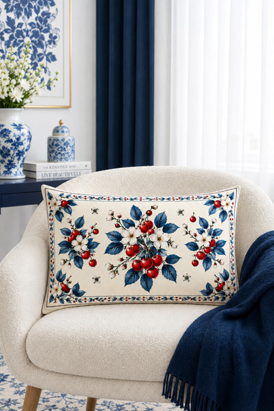 HOMESSA Red Cherry Botanical 2-Piece Throw Pillow Cover 35X55 cm