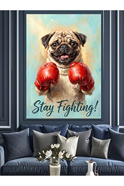 Artmeg Pug Dog with Boxing Gloves Decorative Canvas - Mdf Wood Painting