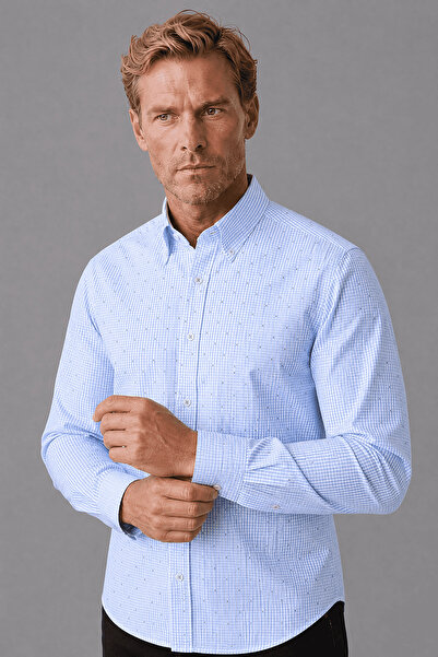 Bisse Blue Regular Fit Cotton Pocketless Long Collar Shirt