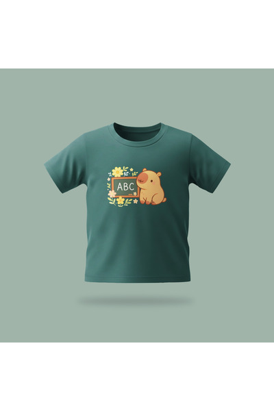 Erays Home Children's Capybara Abc Patterned Printed T-Shirt 100% Cotton Sing...