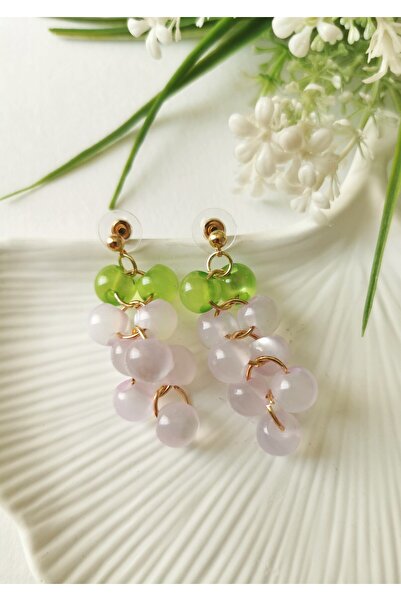 Halley Concept Green Purple Cluster Earrings 5 cm