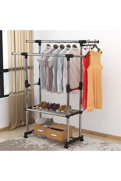 DubaiGallery Heavy Duty Clothes Rack with Wheels, Adjustable 85–140 cm Width,...