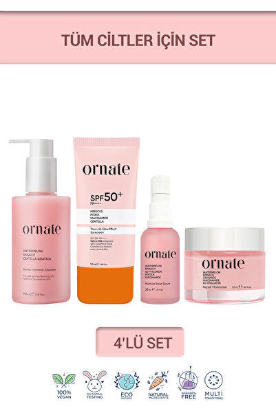 ORNATE Temizleyici, Nemlendirici, Peptit Serum ve SPF50+ Güneş Koruyucu Cilt ...