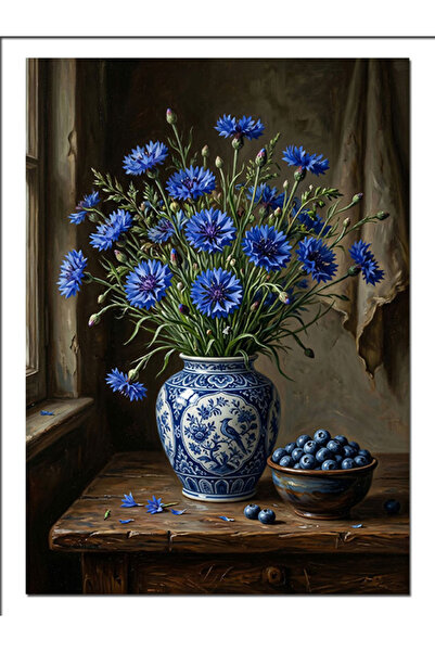 Artmeg Buchet de flori de cornflower albastre într-o vază - Tablou decorativ ...