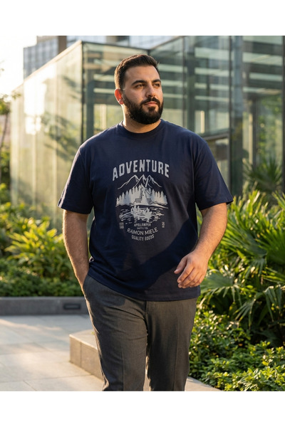 Ramon Miele Large Size Crew Neck Printed Men's T-Shirt