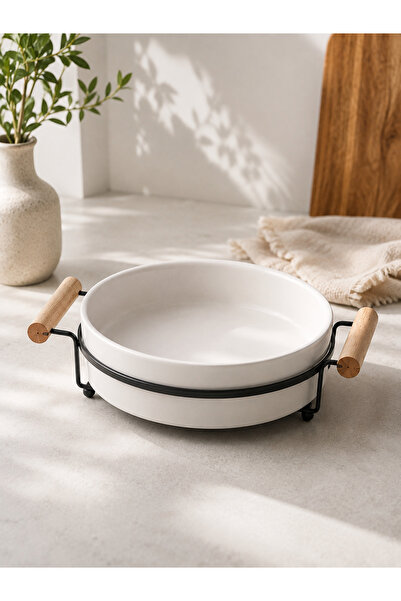 Mony moon White Ceramic Heat Insulated Serving Dish with Elevated Metal Stand...
