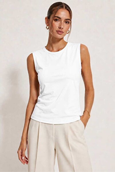 Tenra Women's Zero Sleeve Basic Top Crew Neck Sleeveless T-Shirt