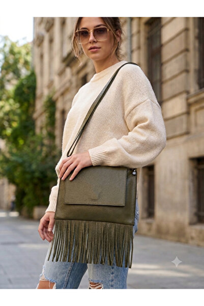 valentina victoria Valvic Genuine Leather Tasseled Crossbody Women's Bag