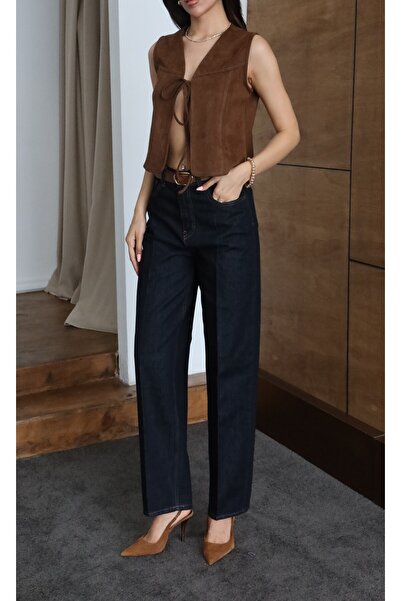Clothes Fast Women's Rinse Jean Pants High Waist Belt Detailed Balloon Fit Denim